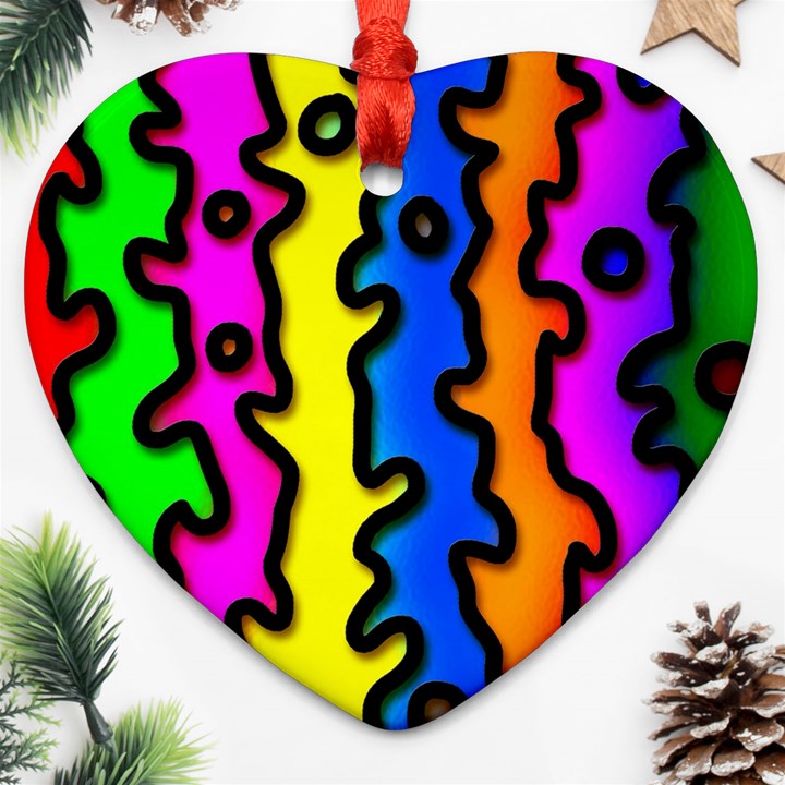 Digitally Created Abstract Squiggle Stripes Heart Ornament (Two Sides)