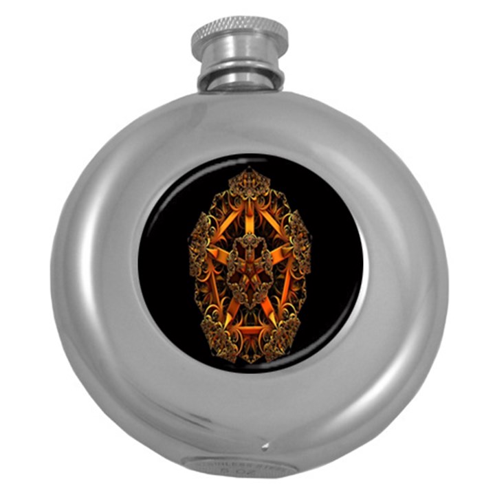 3d Fractal Jewel Gold Images Round Hip Flask (5 oz)