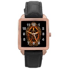 3d Fractal Jewel Gold Images Rose Gold Leather Watch  by Simbadda