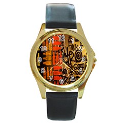 Graffiti Bottle Art Round Gold Metal Watch