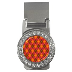 Argyle Pattern Background Wallpaper In Brown Orange And Red Money Clips (cz)  by Simbadda