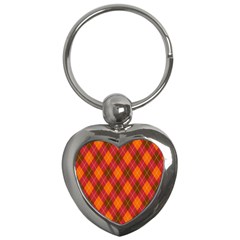 Argyle Pattern Background Wallpaper In Brown Orange And Red Key Chains (heart)  by Simbadda