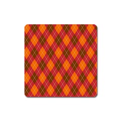 Argyle Pattern Background Wallpaper In Brown Orange And Red Square Magnet