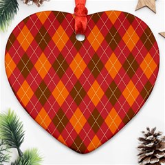 Argyle Pattern Background Wallpaper In Brown Orange And Red Heart Ornament (two Sides) by Simbadda