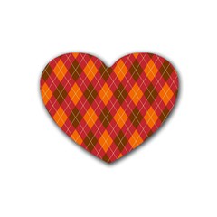 Argyle Pattern Background Wallpaper In Brown Orange And Red Rubber Coaster (heart)  by Simbadda