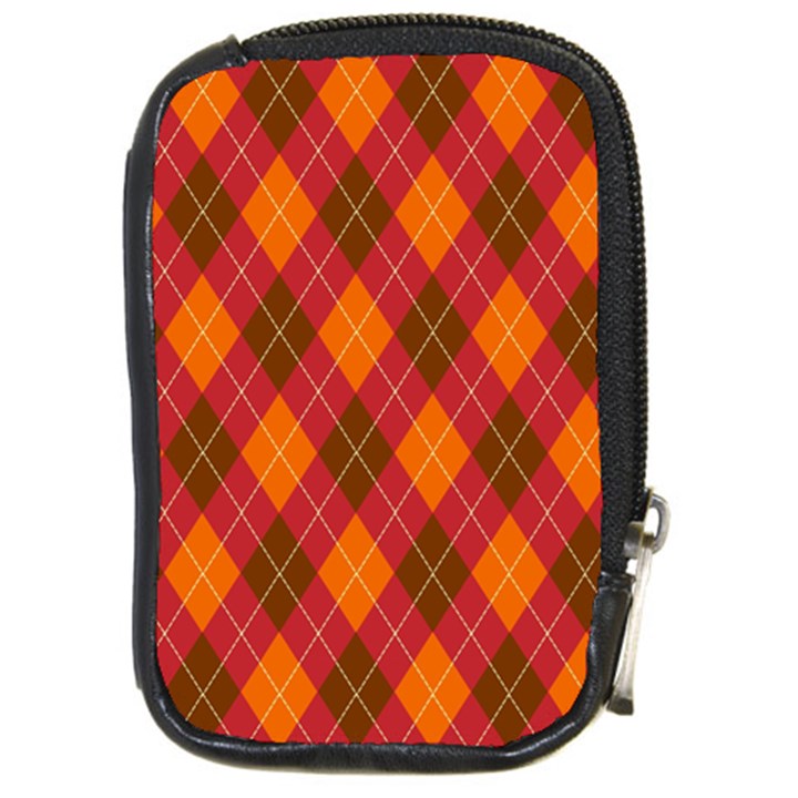 Argyle Pattern Background Wallpaper In Brown Orange And Red Compact Camera Cases