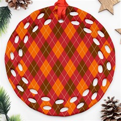 Argyle Pattern Background Wallpaper In Brown Orange And Red Round Filigree Ornament (two Sides) by Simbadda