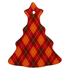 Argyle Pattern Background Wallpaper In Brown Orange And Red Christmas Tree Ornament (two Sides)