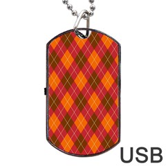 Argyle Pattern Background Wallpaper In Brown Orange And Red Dog Tag Usb Flash (one Side) by Simbadda