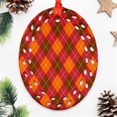 Argyle Pattern Background Wallpaper In Brown Orange And Red Oval Filigree Ornament (two Sides)