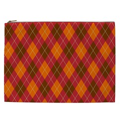 Argyle Pattern Background Wallpaper In Brown Orange And Red Cosmetic Bag (xxl)  by Simbadda