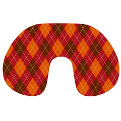 Argyle Pattern Background Wallpaper In Brown Orange And Red Travel Neck Pillows by Simbadda