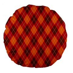 Argyle Pattern Background Wallpaper In Brown Orange And Red Large 18  Premium Flano Round Cushions