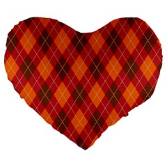 Argyle Pattern Background Wallpaper In Brown Orange And Red Large 19  Premium Flano Heart Shape Cushions