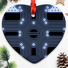 A Completely Seamless Tile Able Techy Circuit Background Heart Ornament (two Sides) by Simbadda