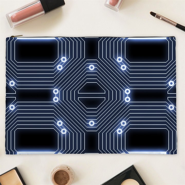 A Completely Seamless Tile Able Techy Circuit Background Cosmetic Bag (XXL) 