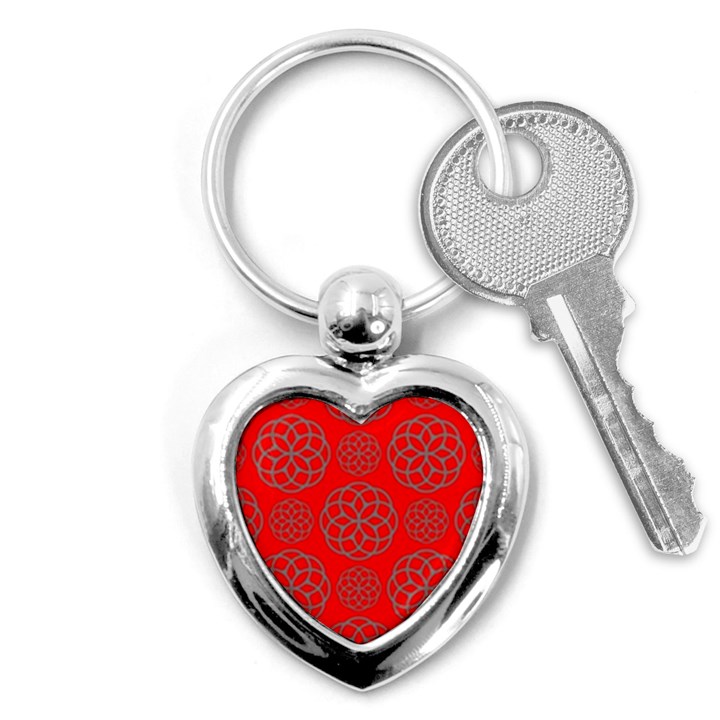 Geometric Circles Seamless Pattern On Red Background Key Chains (Heart) 