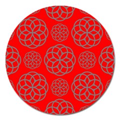 Geometric Circles Seamless Pattern On Red Background Magnet 5  (round) by Simbadda