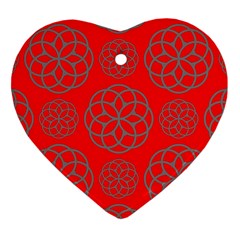 Geometric Circles Seamless Pattern On Red Background Heart Ornament (two Sides) by Simbadda