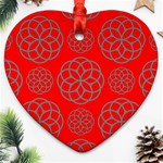 Geometric Circles Seamless Pattern On Red Background Heart Ornament (Two Sides) Front