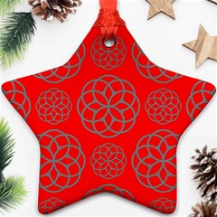 Geometric Circles Seamless Pattern On Red Background Star Ornament (two Sides) by Simbadda