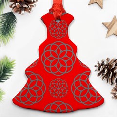 Geometric Circles Seamless Pattern On Red Background Ornament (christmas Tree) 