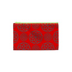 Geometric Circles Seamless Pattern On Red Background Cosmetic Bag (xs) by Simbadda