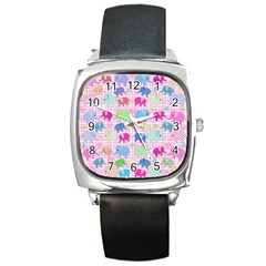 Cute Elephants  Square Metal Watch by Valentinaart