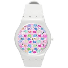 Cute Elephants  Round Plastic Sport Watch (m) by Valentinaart