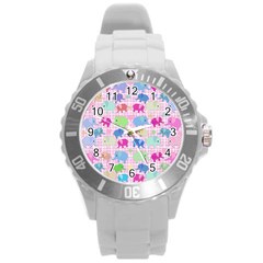 Cute Elephants  Round Plastic Sport Watch (l) by Valentinaart