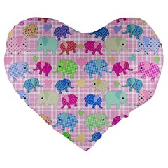 Cute Elephants  Large 19  Premium Flano Heart Shape Cushions