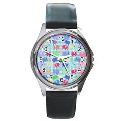 Cute Elephants  Round Metal Watch by Valentinaart