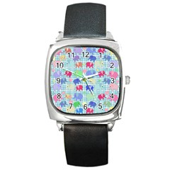 Cute Elephants  Square Metal Watch by Valentinaart