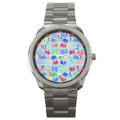 Cute Elephants  Sport Metal Watch by Valentinaart