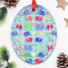 Cute Elephants  Ornament (oval Filigree) by Valentinaart