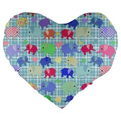 Cute Elephants  Large 19  Premium Flano Heart Shape Cushions