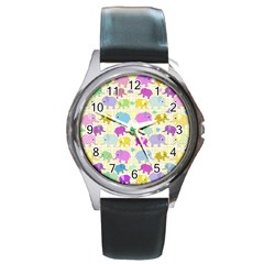 Cute Elephants  Round Metal Watch by Valentinaart