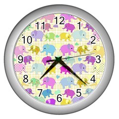 Cute Elephants  Wall Clocks (silver)  by Valentinaart