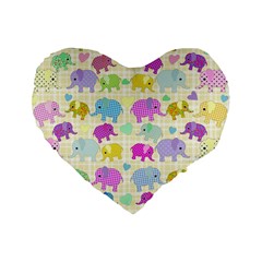 Cute Elephants  Standard 16  Premium Heart Shape Cushions by Valentinaart