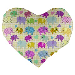 Cute Elephants  Large 19  Premium Flano Heart Shape Cushions by Valentinaart