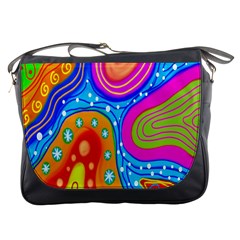 Hand Painted Digital Doodle Abstract Pattern Messenger Bags by Simbadda