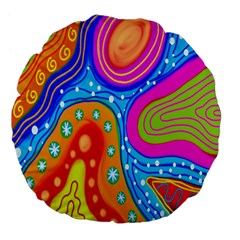 Hand Painted Digital Doodle Abstract Pattern Large 18  Premium Flano Round Cushions by Simbadda