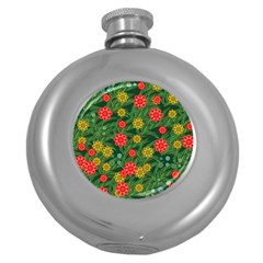 Completely Seamless Tile With Flower Round Hip Flask (5 Oz) by Simbadda