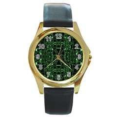 An Overly Large Geometric Representation Of A Circuit Board Round Gold Metal Watch by Simbadda