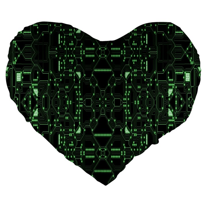 An Overly Large Geometric Representation Of A Circuit Board Large 19  Premium Heart Shape Cushions