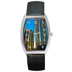 Two Abstract Architectural Patterns Barrel Style Metal Watch by Simbadda