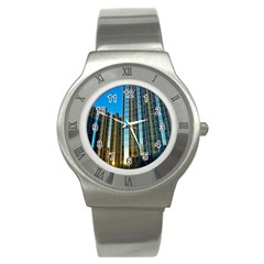 Two Abstract Architectural Patterns Stainless Steel Watch by Simbadda