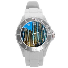 Two Abstract Architectural Patterns Round Plastic Sport Watch (l) by Simbadda