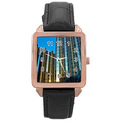 Two Abstract Architectural Patterns Rose Gold Leather Watch  by Simbadda