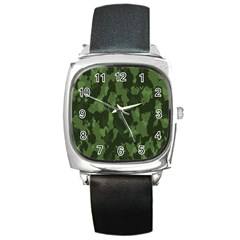 Camouflage Green Army Texture Square Metal Watch